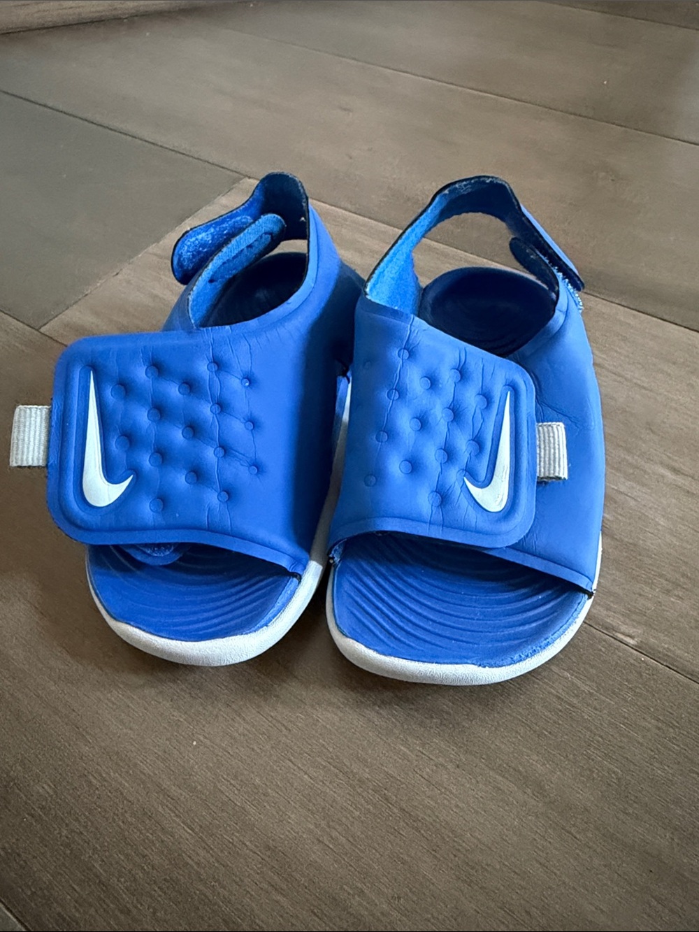 Nike Kids Blue Velcro Slide Sandals with White Swoosh